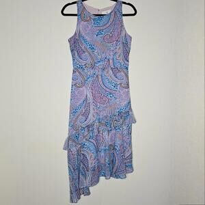 NWT Sam Edelman Women's Blue/Pink Paisley/Ruffled Midi Dress Size 4